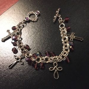 Silver tone cross charm bracelet